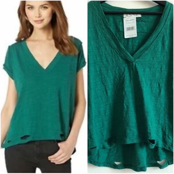 We The Free /Free People Distressed V-Neck Tee - Picture 1 of 7